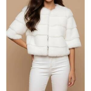 NEW METRIC KNITS faux fur half sleeve bolero in white
